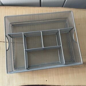 $10 SALE Metal Desk Organizer Pencil Holder 7x9 Silver Metallic Home Office